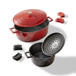 Gourmet Bräter 2 Teilig Mit Deckel, Antihaftbeschichtung In Schwarz / Rot