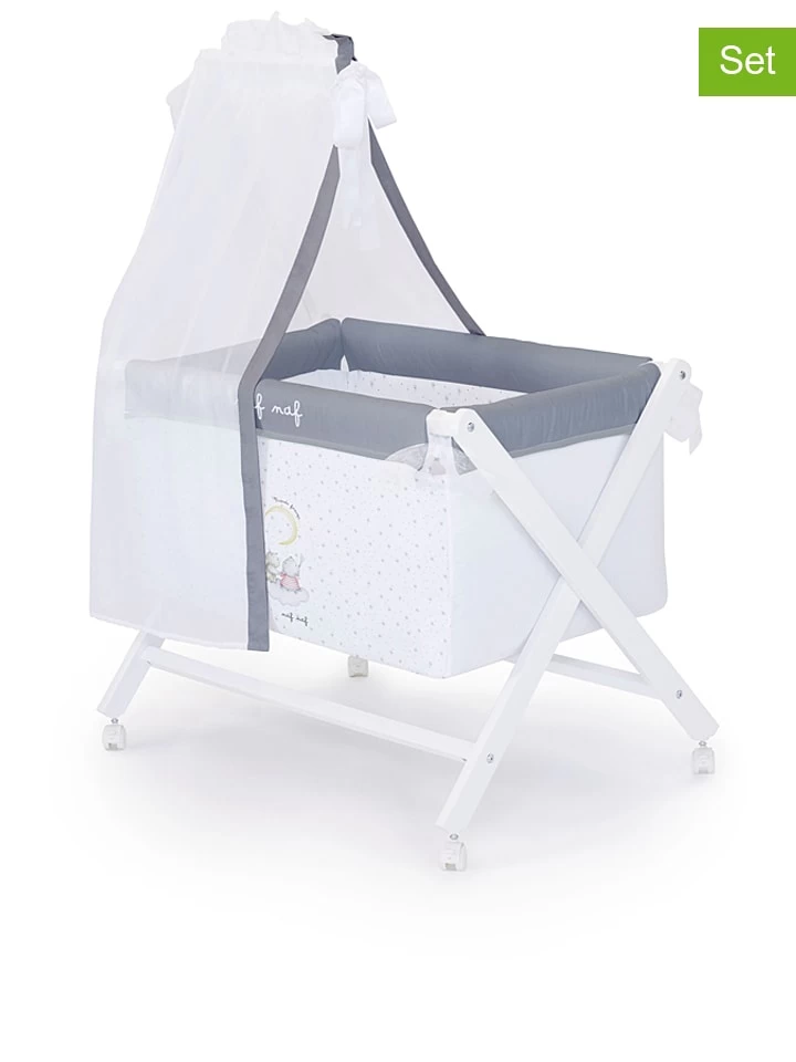 5tlg. Wiegenset In Weiß/ Grau