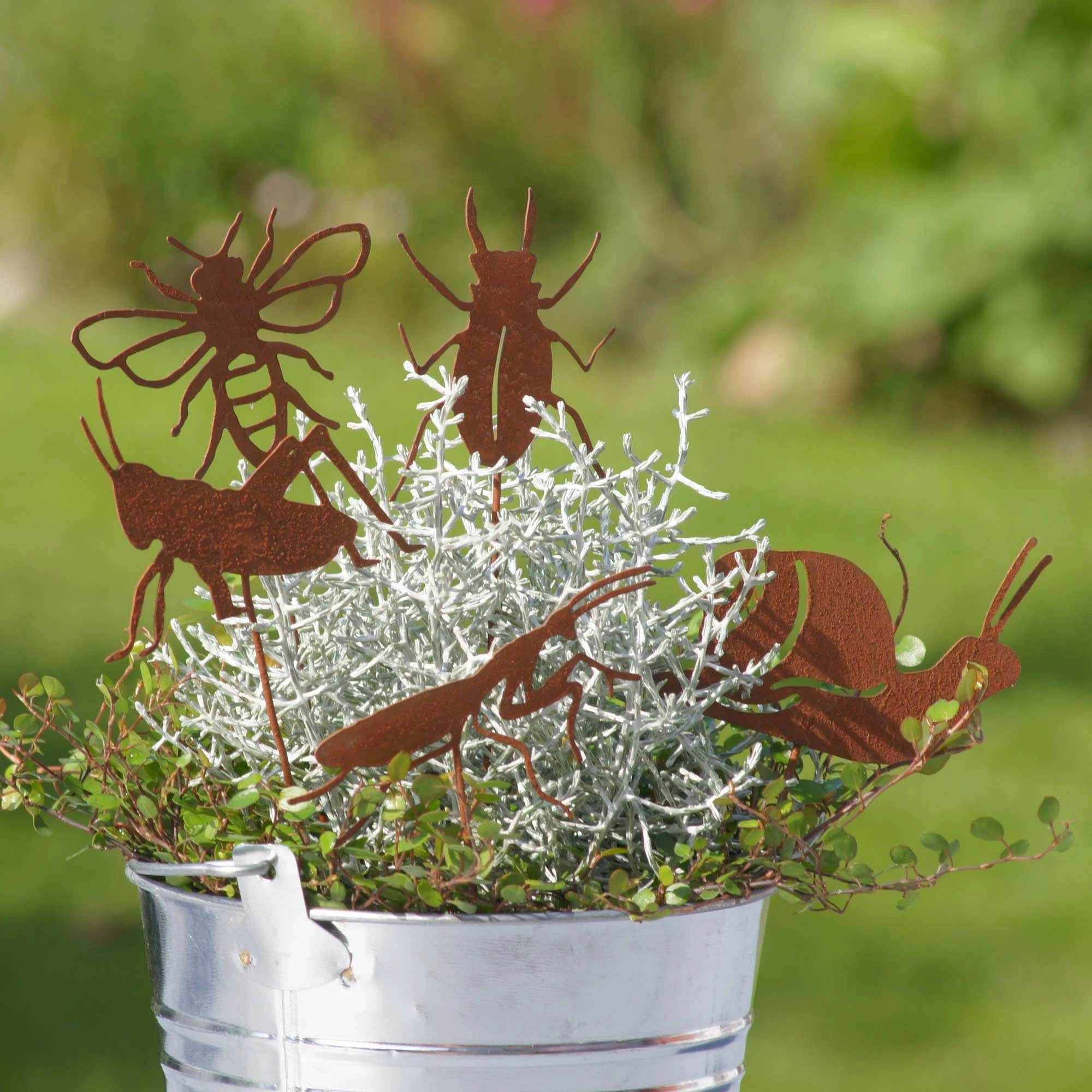 5er Set Gartenstecker Rost Insekten In Braun – Bild 4
