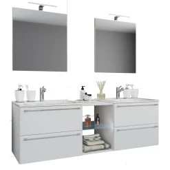 3-tlg. Waschplatz Waschtisch Badinos XXL In Spiegel: Weiß