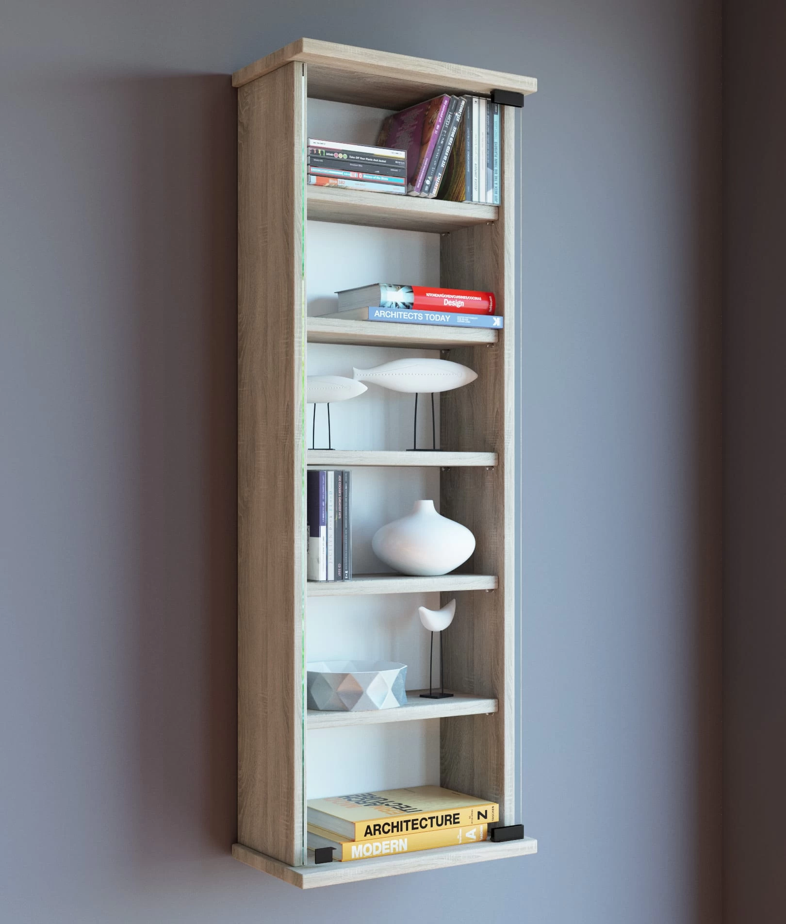 CD DVD Wandregal Schrank Loposa Glastür In Buche – Bild 3