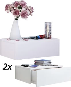 Holz Wandregal Wandschublade Blado-2x1 In Weiß