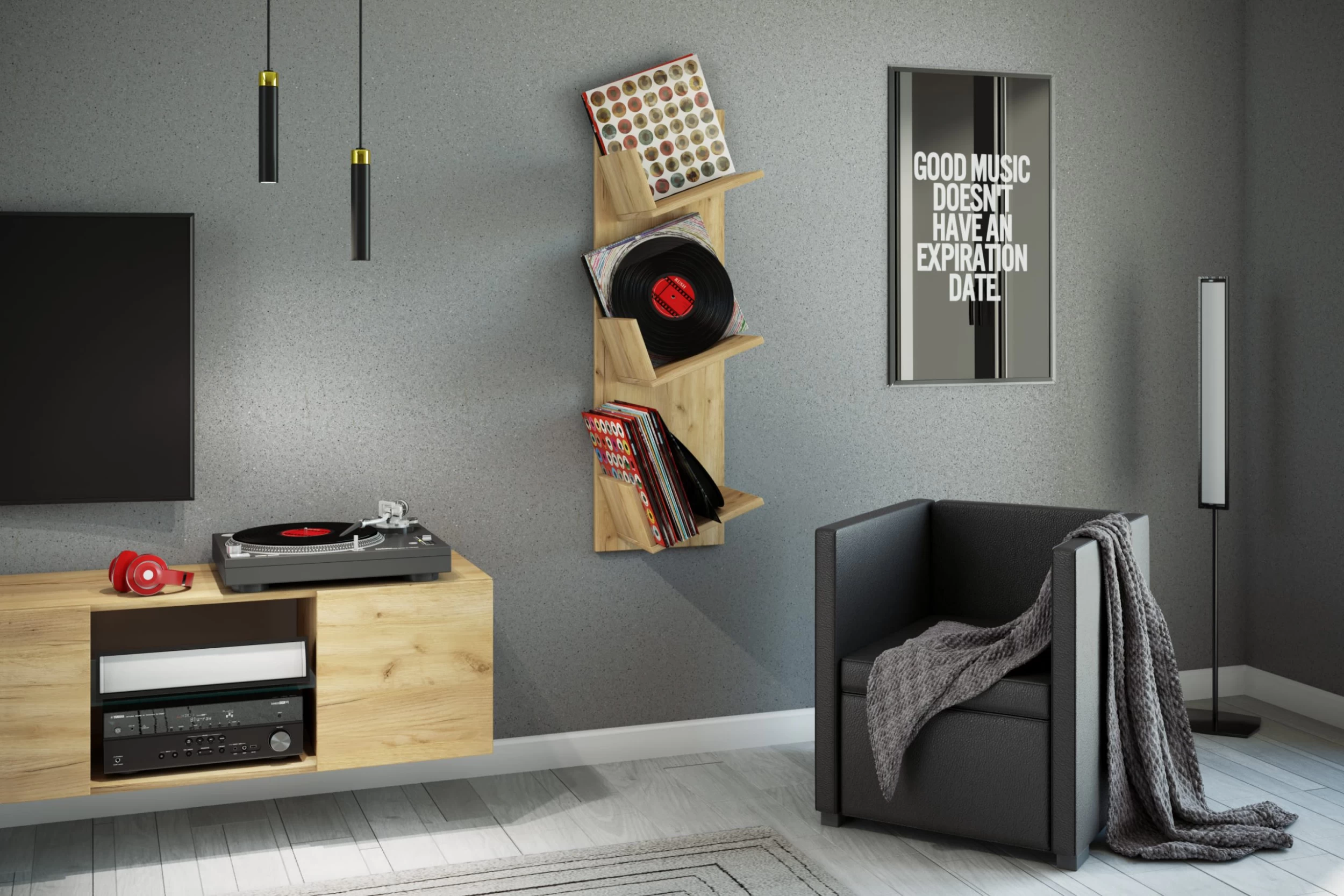 Schallplatten LP Hänge Wandregal Sulda In Honig-Eiche – Bild 3