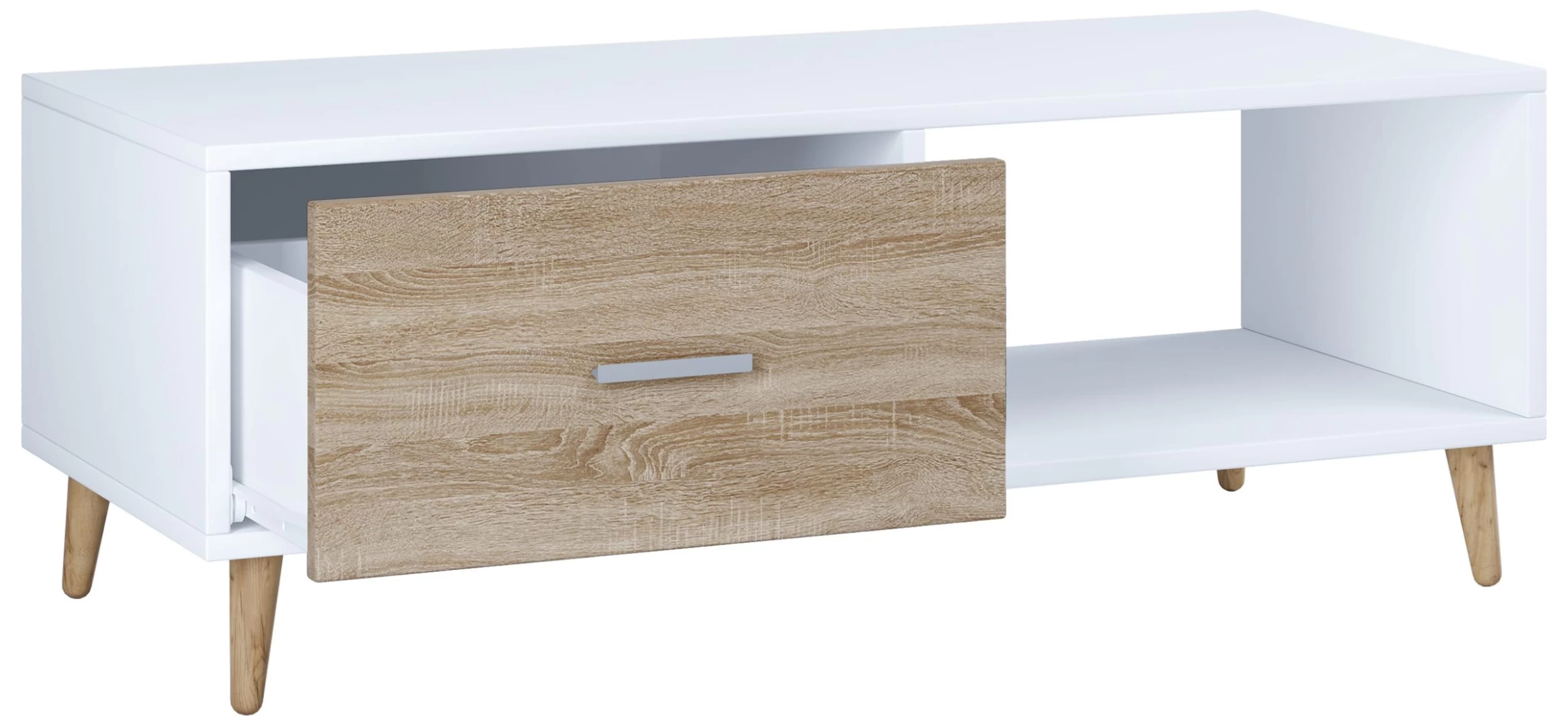 Sofatisch Couchtisch Schublade Lindas In Weiß / Honig-Eiche – Bild 2