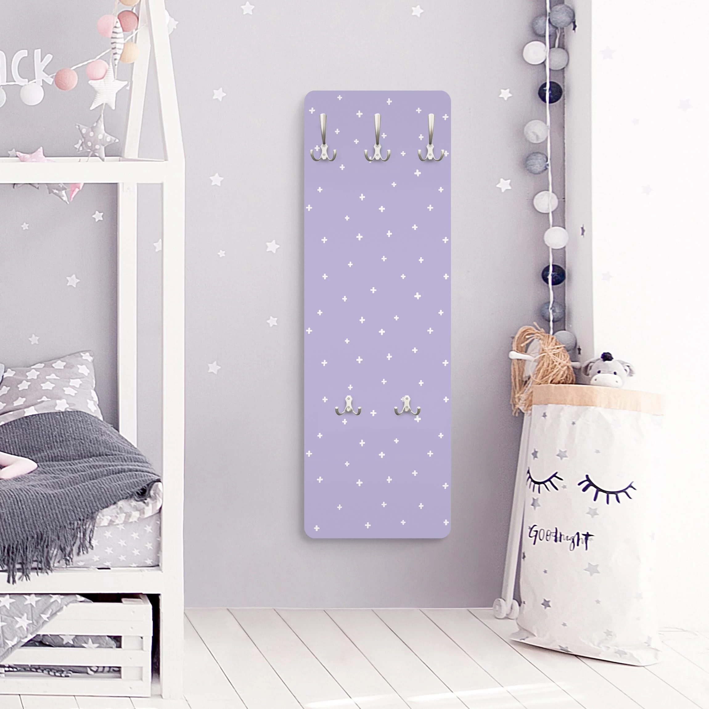 Garderobe - Gezeichnete Weiße Kreuze Auf Flieder In Pastell – Bild 3