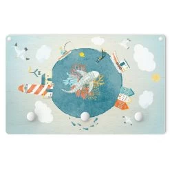 Kindergarderobe Holz - Buntes Treiben Auf Dem Meer In Blau