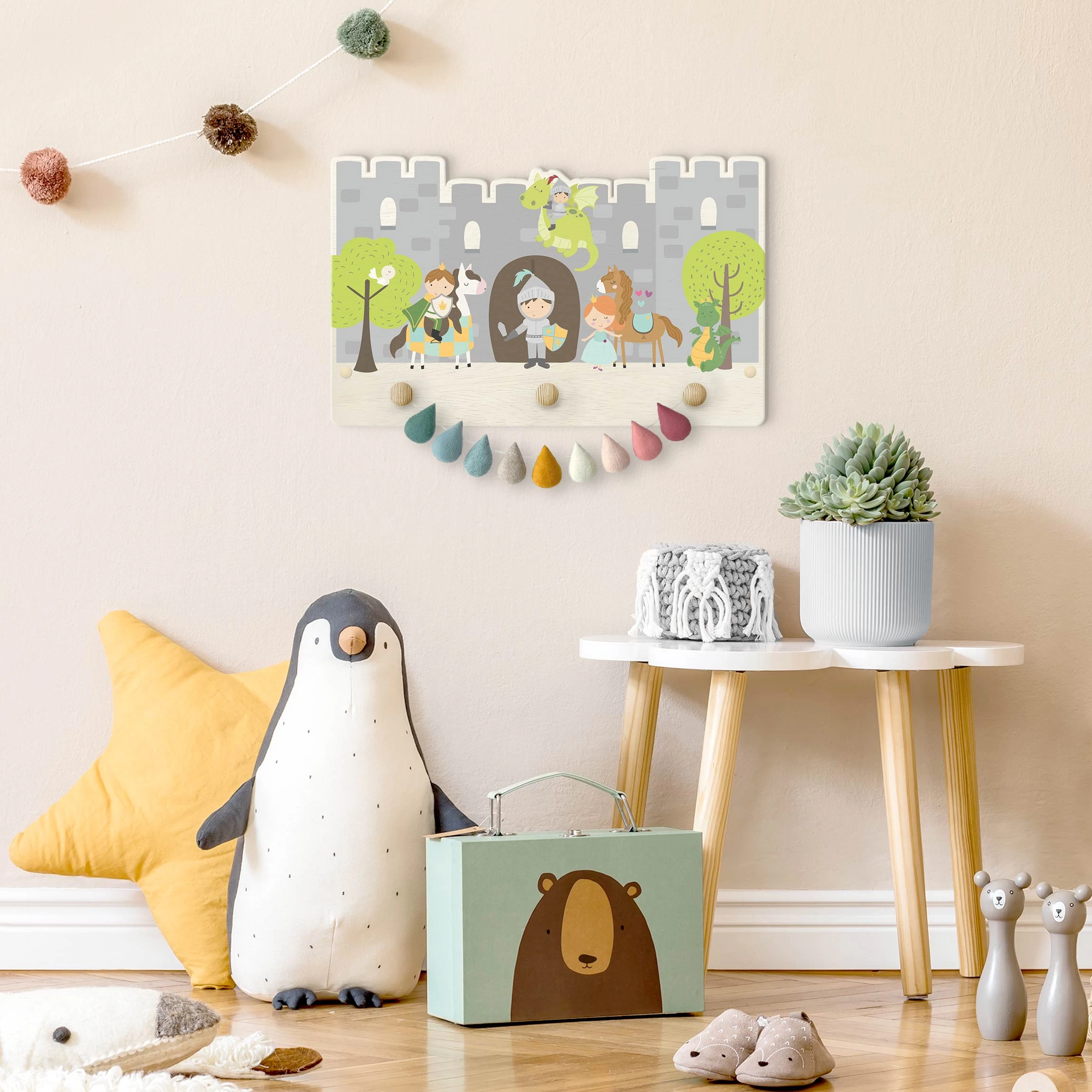 Kindergarderobe Holz - Burg Ritter Drachen Prinzen Prinzessin In Bunt – Bild 4