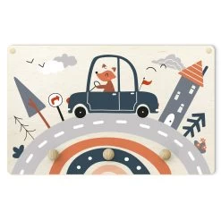 Kindergarderobe Holz - Fröhlicher Fuchs Am Steuer In Bunt