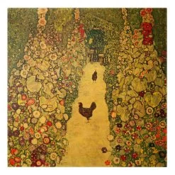 Leinwandbild Gold - Gustav Klimt - Gartenweg Mit Hühnern In Gelb