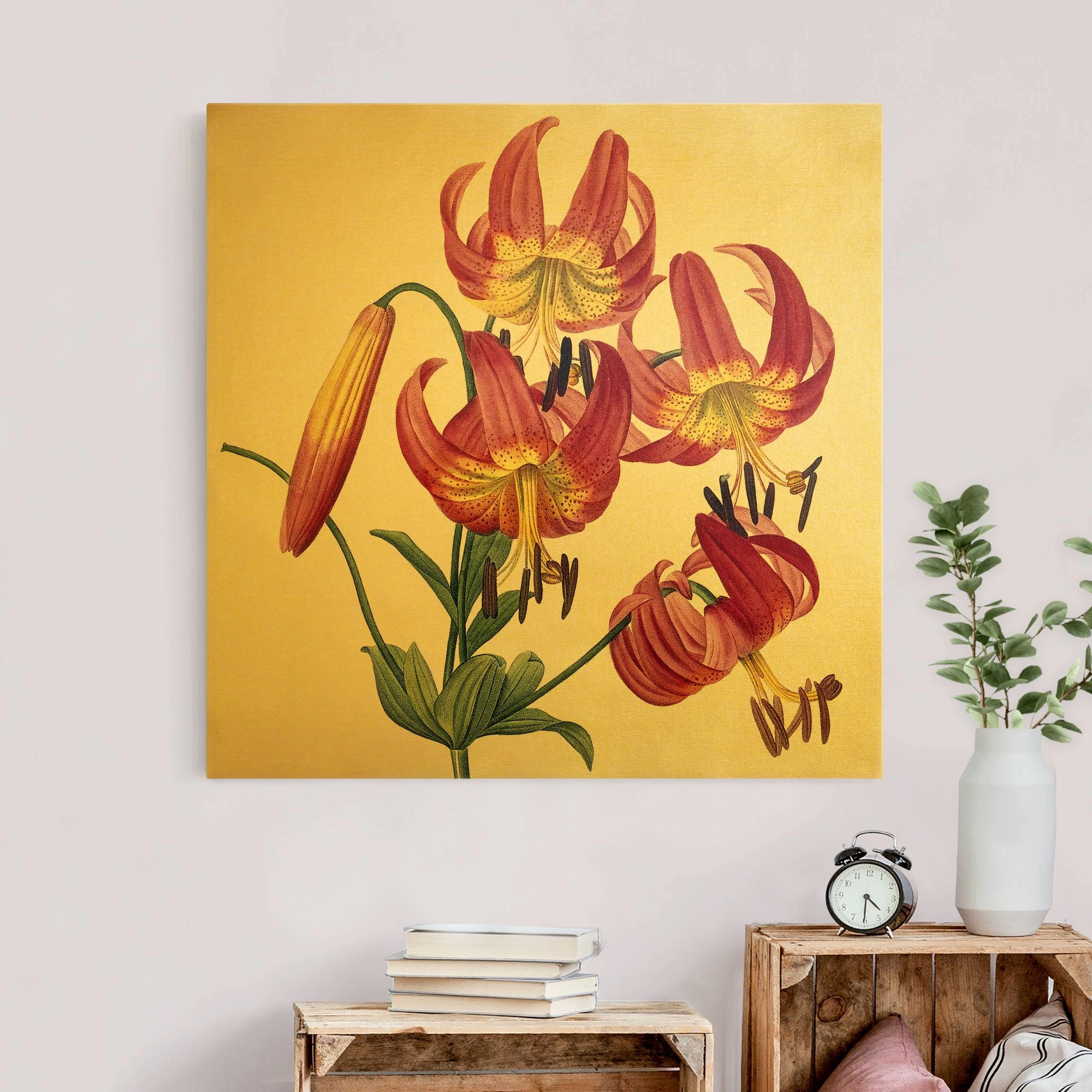 Leinwandbild Gold - Pierre Joseph Redouté - Türkenbundlilie In Pink – Bild 3