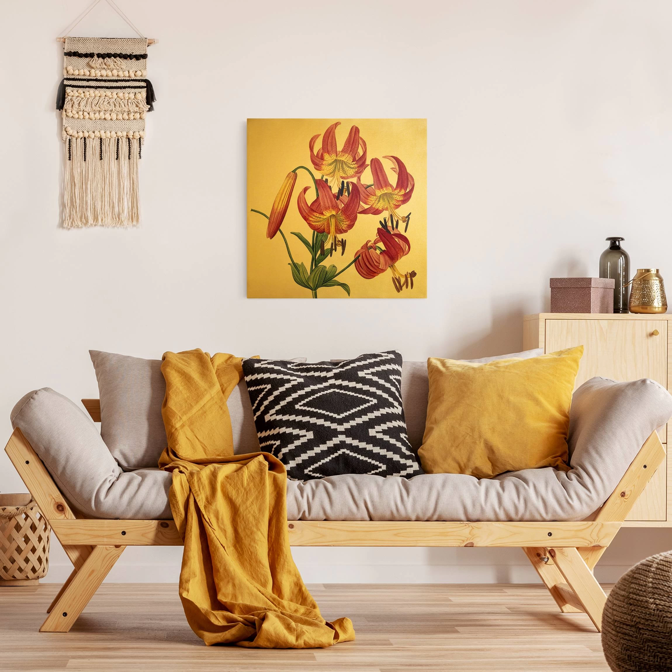 Leinwandbild Gold - Pierre Joseph Redouté - Türkenbundlilie In Pink – Bild 4