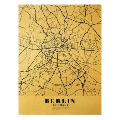 Leinwandbild Gold - Stadtplan Berlin - Klassik In Schwarz-Weiß