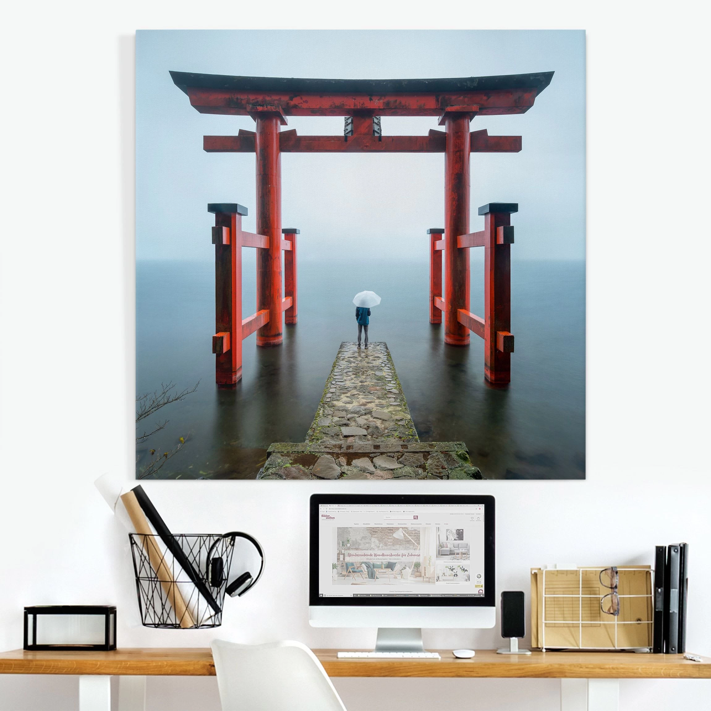 Leinwandbild - Rotes Torii Am Ashi-See In Rot – Bild 2
