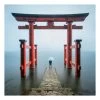 Leinwandbild - Rotes Torii Am Ashi-See In Rot