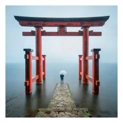 Leinwandbild - Rotes Torii Am Ashi-See In Rot