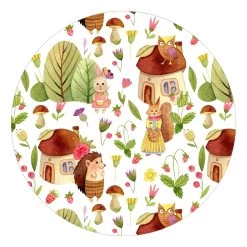 Runde Tapete - Aquarell Igel Mit Eule Illustration In Bunt