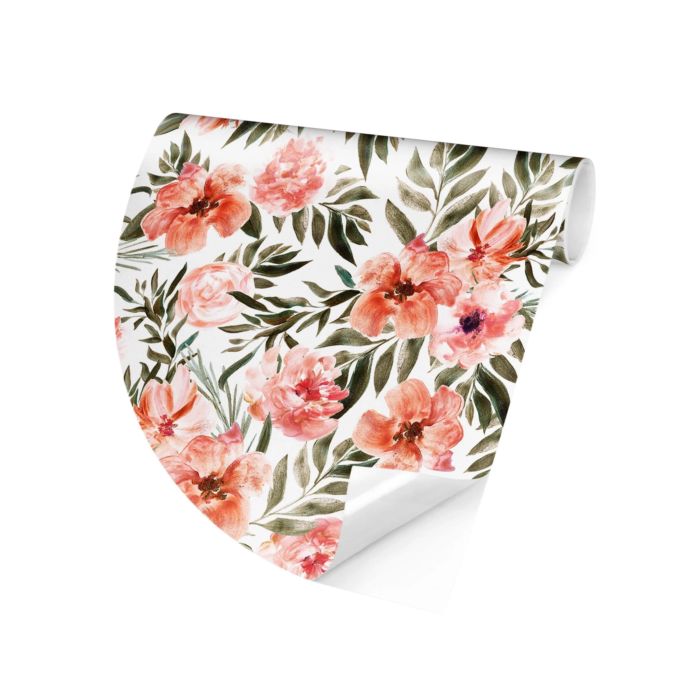 Runde Tapete - Aquarell Rosa Blüten Vor Weiß In Rosa – Bild 6