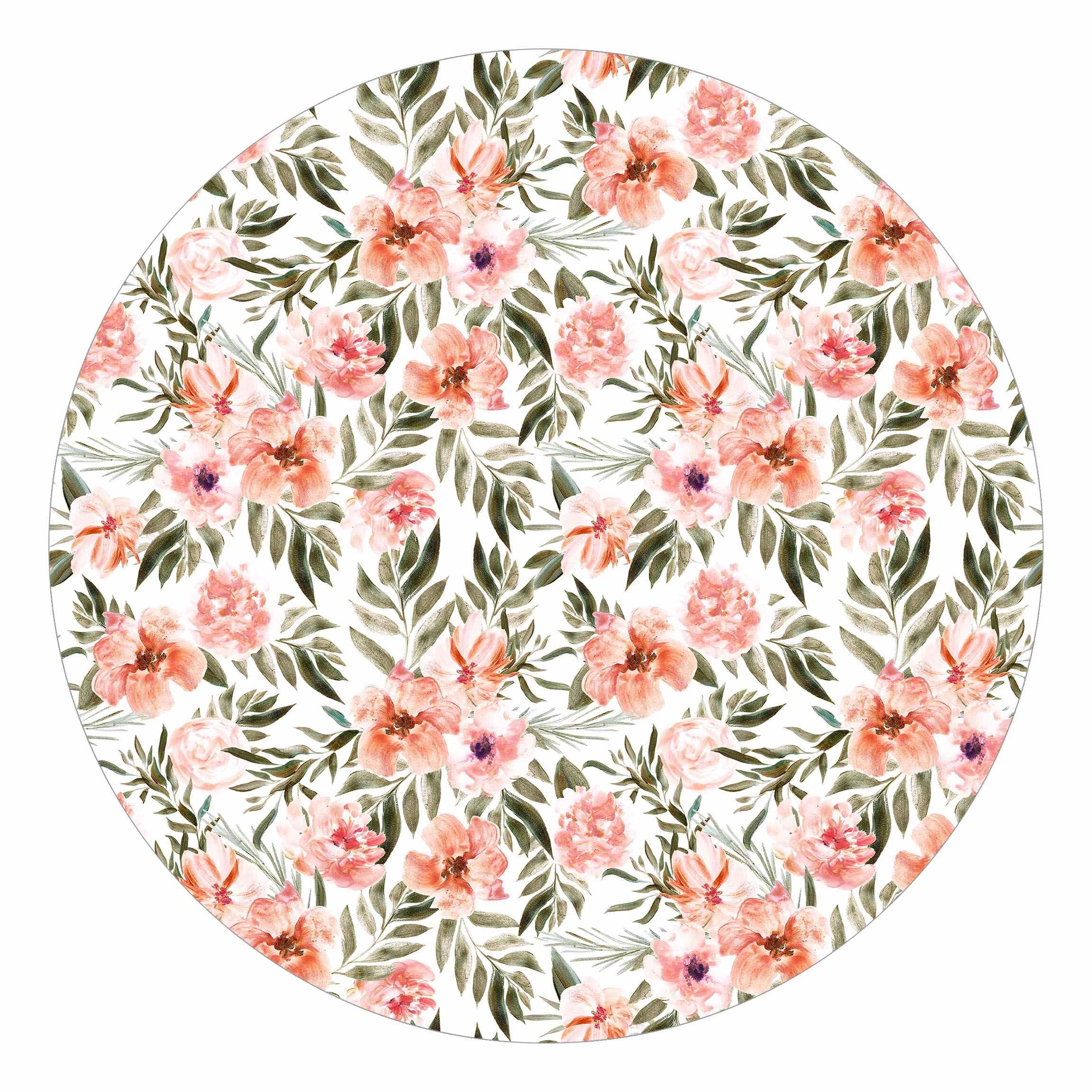 Runde Tapete - Aquarell Rosa Blüten Vor Weiß In Rosa