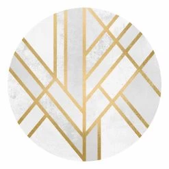 Runde Tapete - E. Fredriksson - Art Deco Geometrie Weiß Gold In Gold