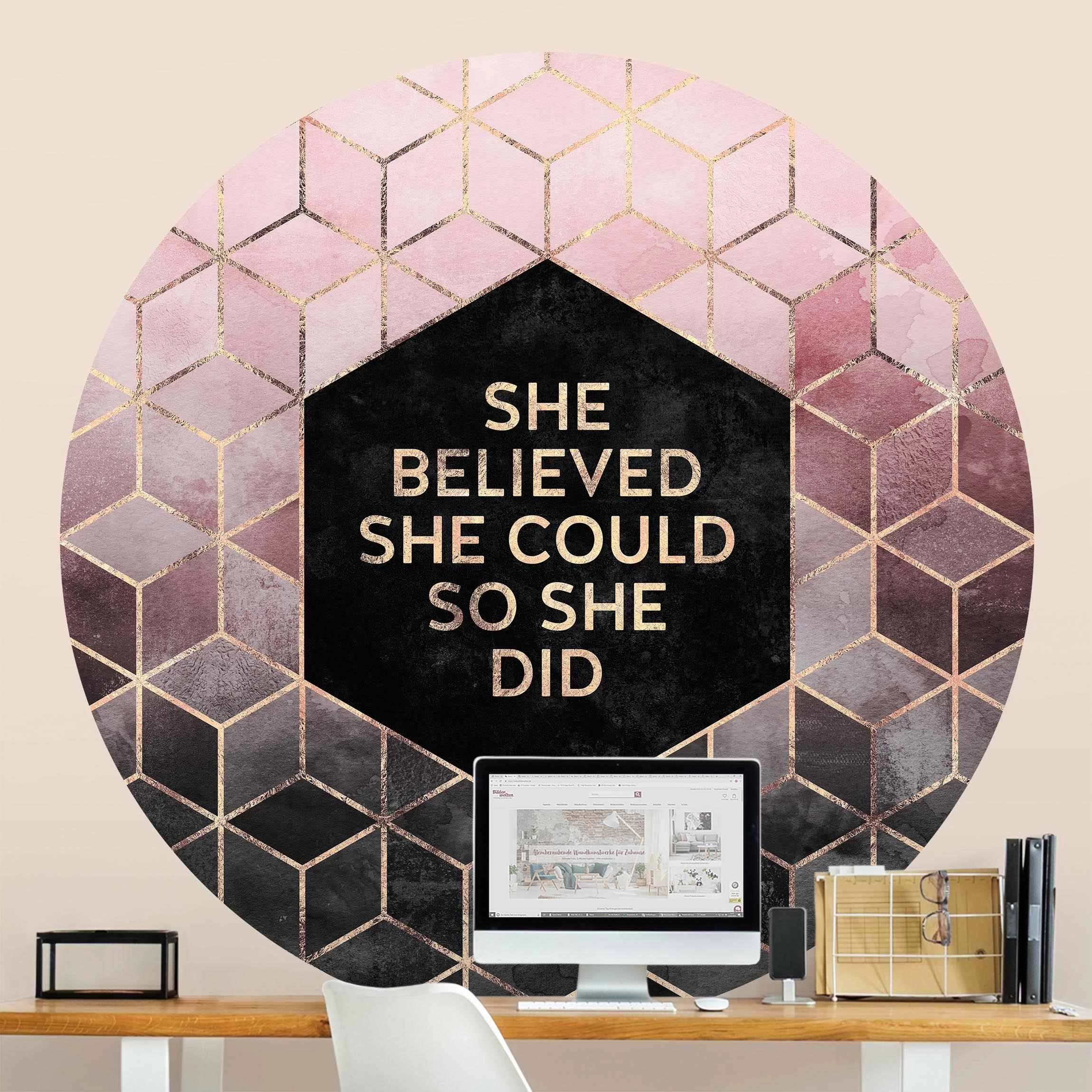 Runde Tapete - E. Fredriksson - She Believed She Could Rosé In Gold – Bild 3