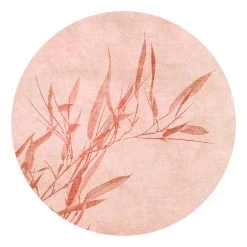 Runde Tapete - Goldene Sonne Mit Rosa Bambus In Rosa