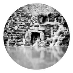 Runde Tapete - Wasserfall II In Schwarz-Weiß