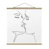 Stoffbild - Line Art Kuss Gesichter Schwarz Weiß In Schwarz-Weiß