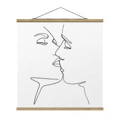 Stoffbild - Line Art Kuss Gesichter Schwarz Weiß In Schwarz-Weiß