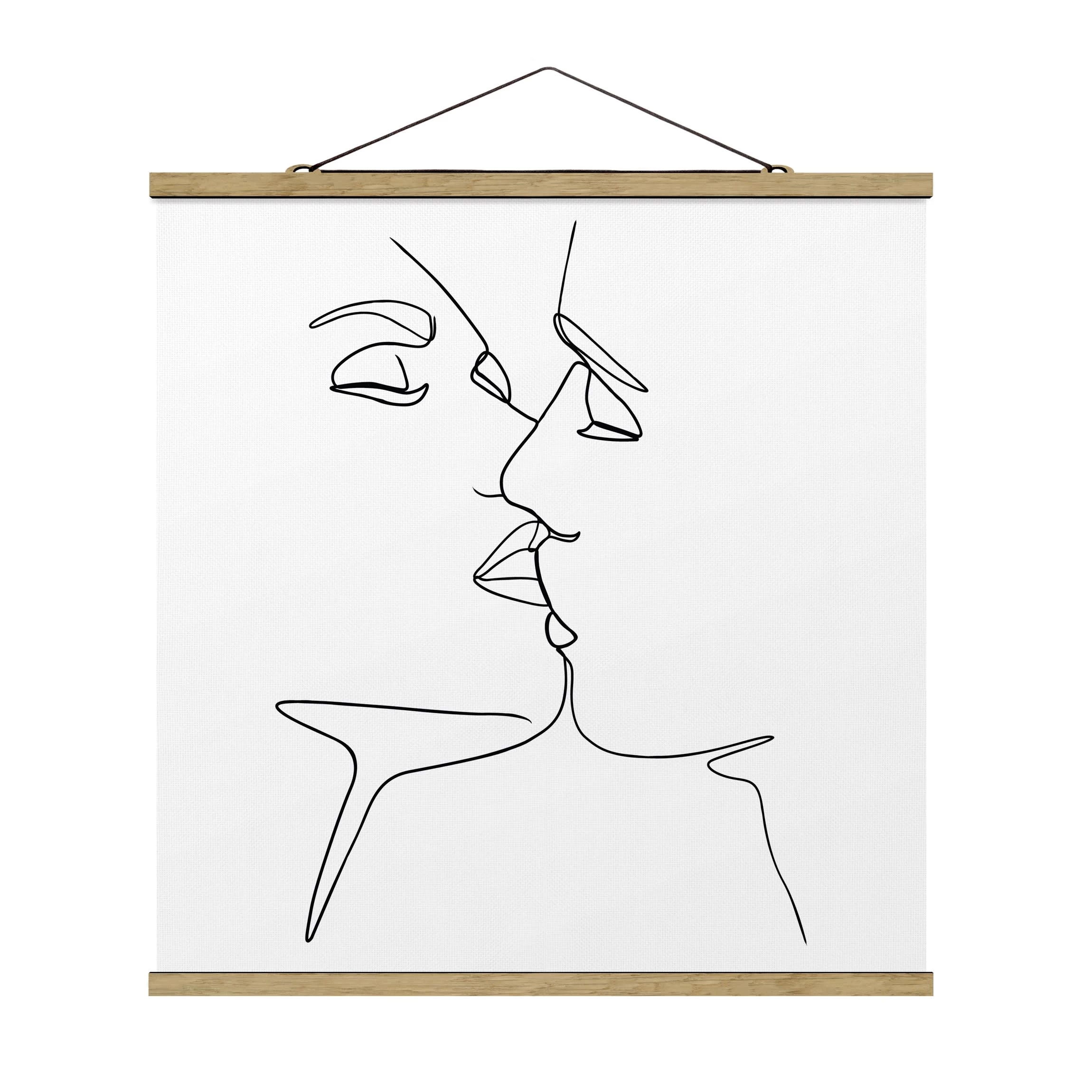 Stoffbild - Line Art Kuss Gesichter Schwarz Weiß In Schwarz-Weiß