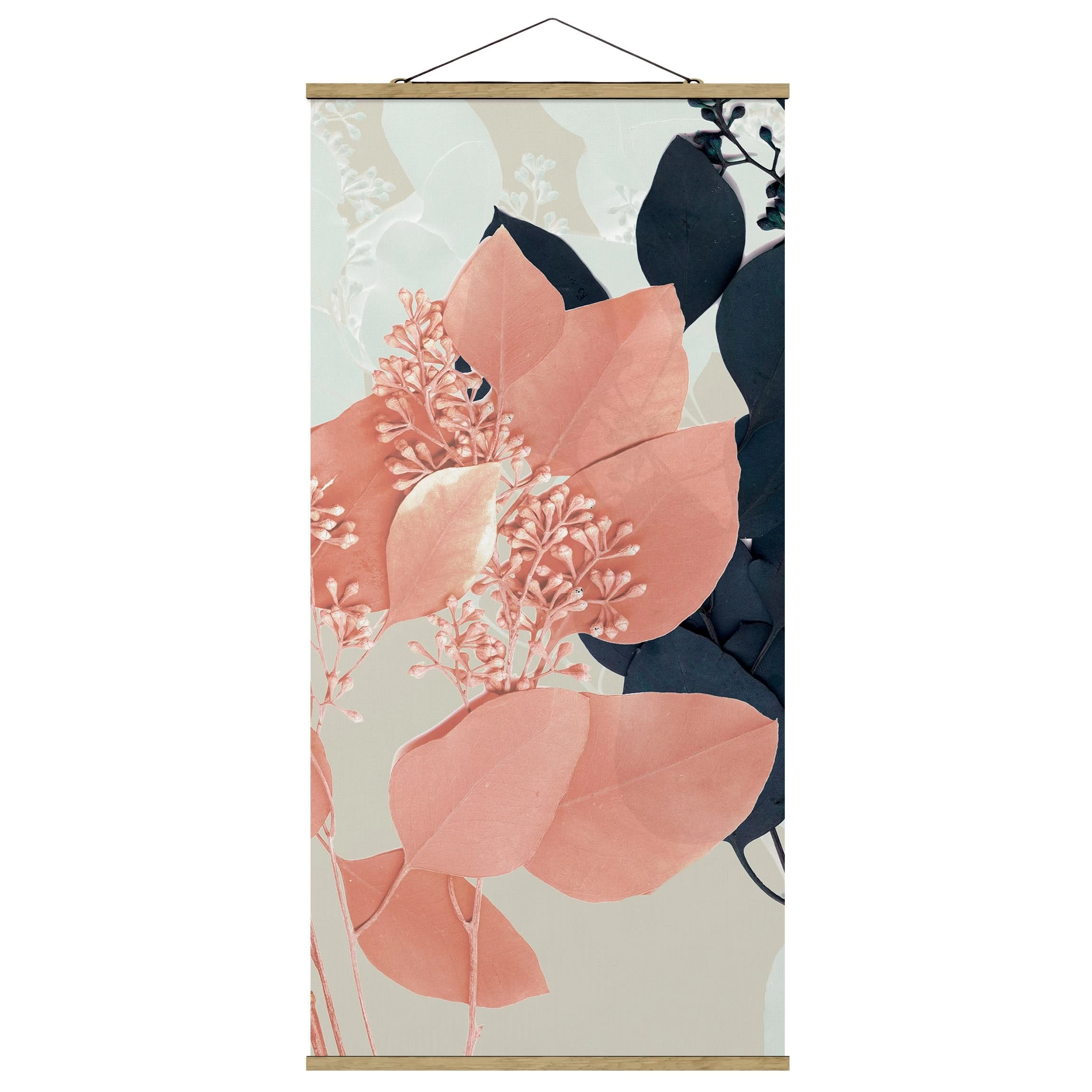 Stoffbild Mit Posterleisten - Blätter Indigo & Rouge III In Rosa