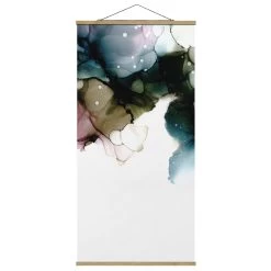 Stoffbild Mit Posterleisten - Blumenbogen Mit Gold In Blau