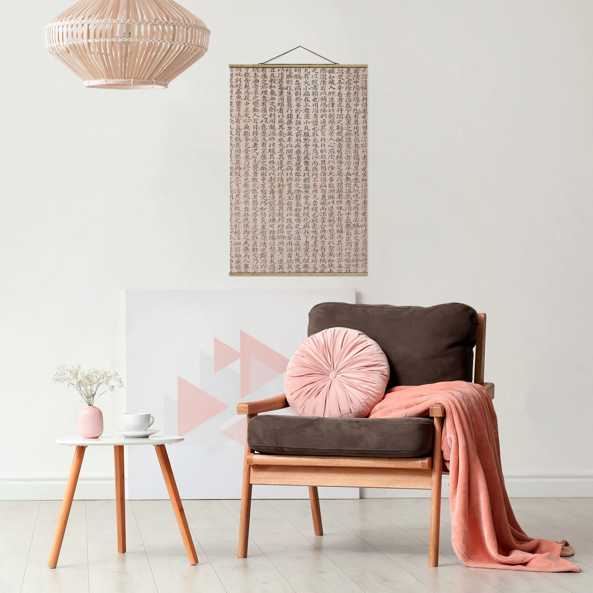 Stoffbild Mit Posterleisten - Chinesische Schriftzeichen In Creme-Beige – Bild 3