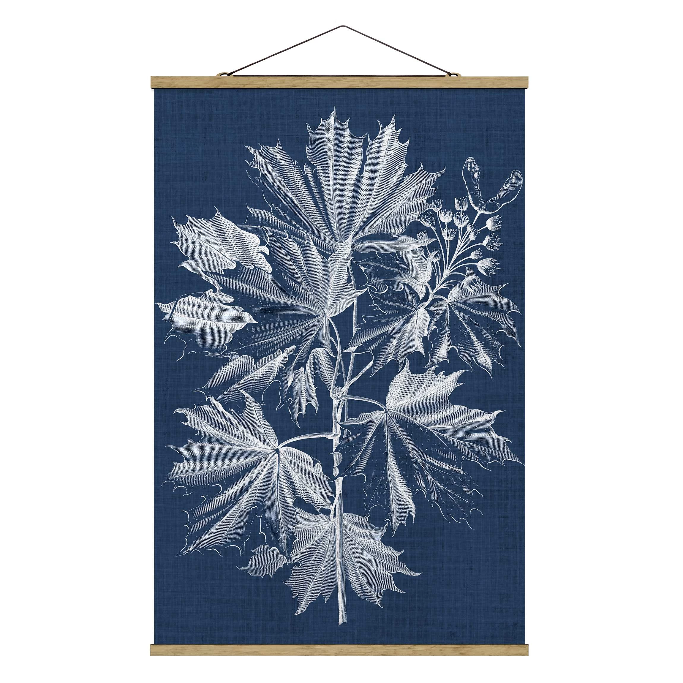 Stoffbild Mit Posterleisten - Denim Pflanzenstudie V In Blau