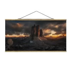 Stoffbild Mit Posterleisten - Drei Zinnen In Violett