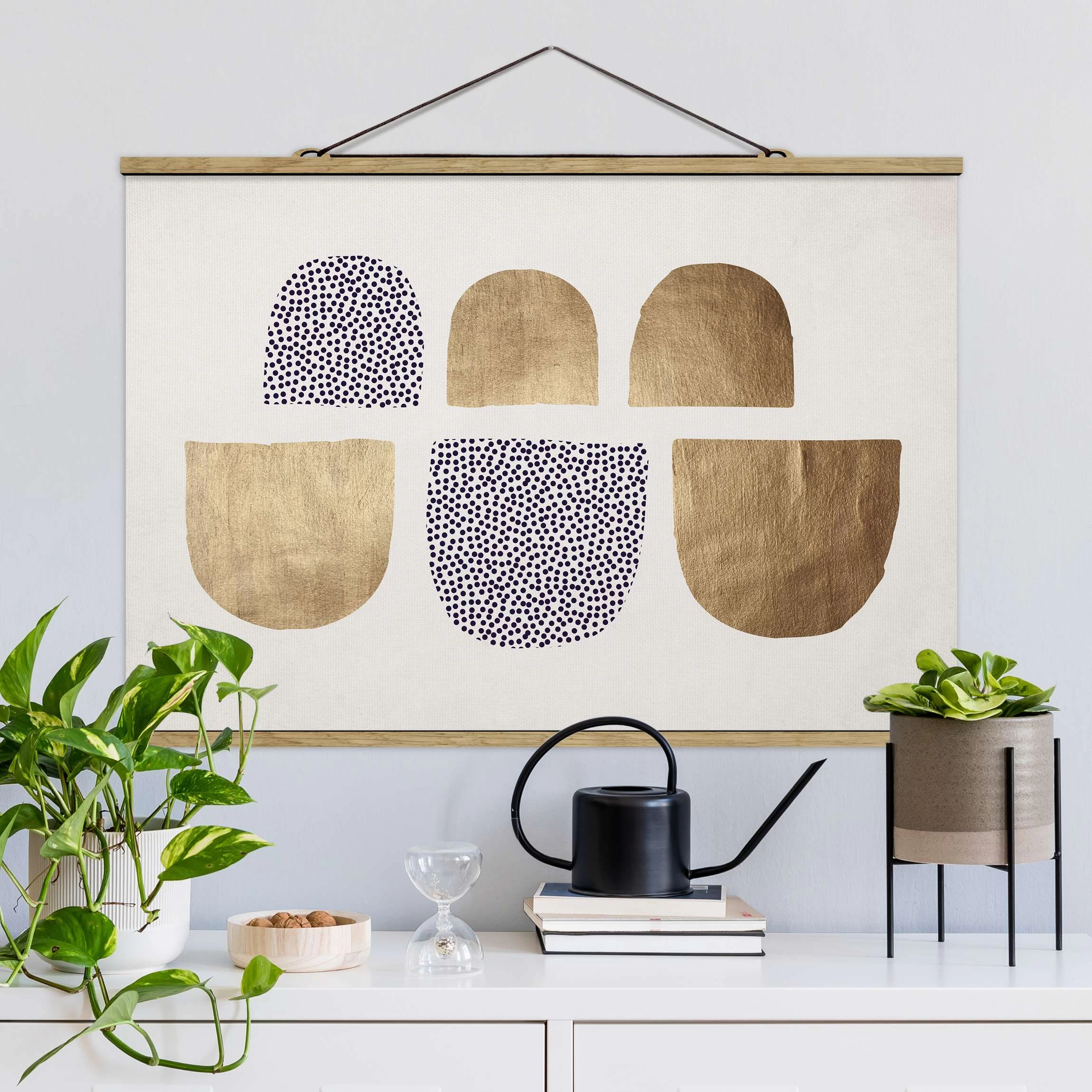 Stoffbild Mit Posterleisten - Geometrischer Halbkreis III In Gold – Bild 2