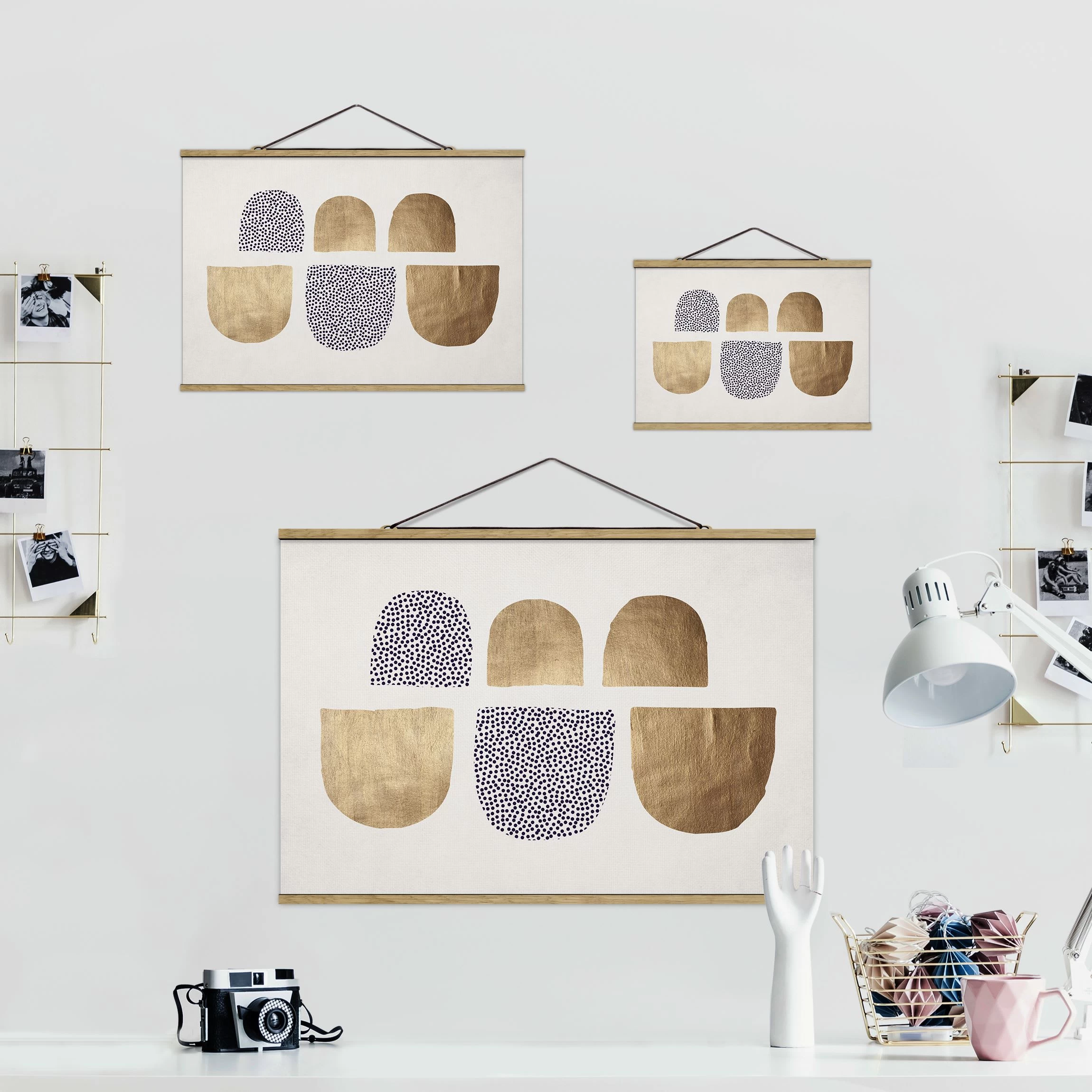 Stoffbild Mit Posterleisten - Geometrischer Halbkreis III In Gold – Bild 6