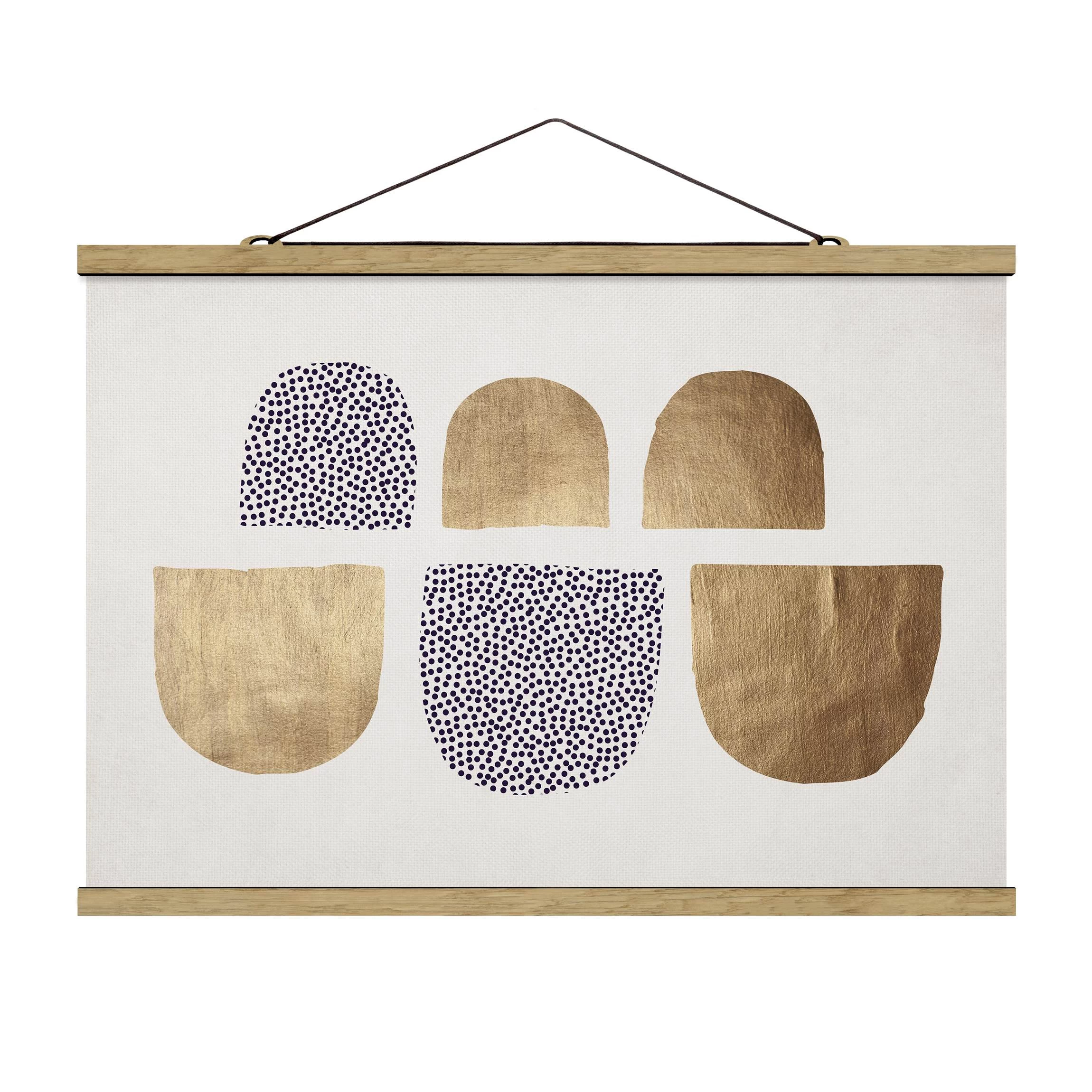 Stoffbild Mit Posterleisten - Geometrischer Halbkreis III In Gold