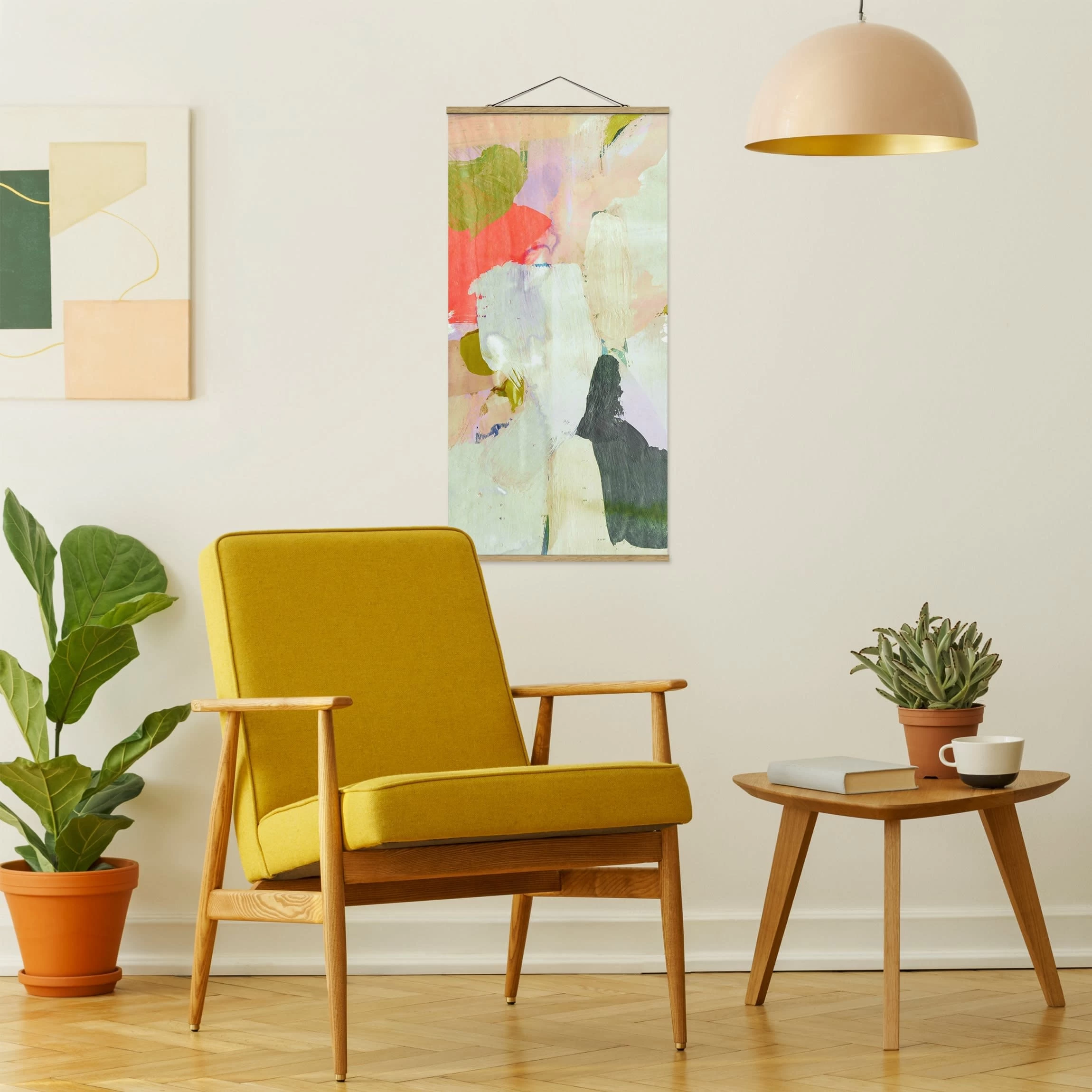 Stoffbild Mit Posterleisten - Klangspiel In Fuchsia II In Creme-Beige – Bild 4