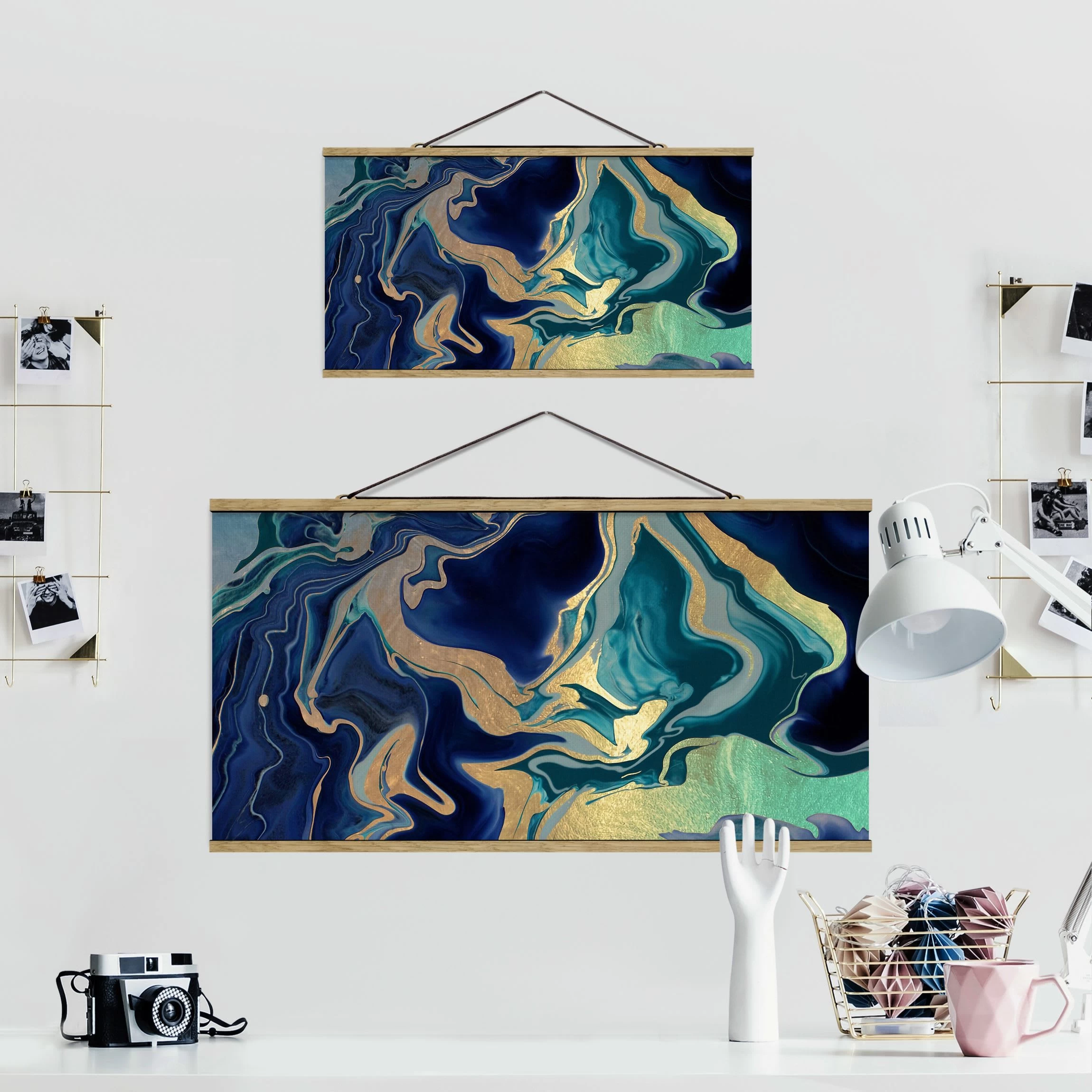 Stoffbild Mit Posterleisten - Spiel Der Farben Indigo Feuer In Blau – Bild 6