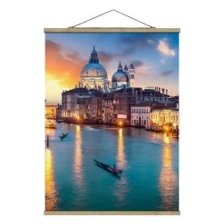 Stoffbild Mit Posterleisten - Sunset In Venice In Türkis