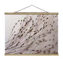Stoffbild Mit Posterleisten - Zarte Gräser Im Windschatten In Braun