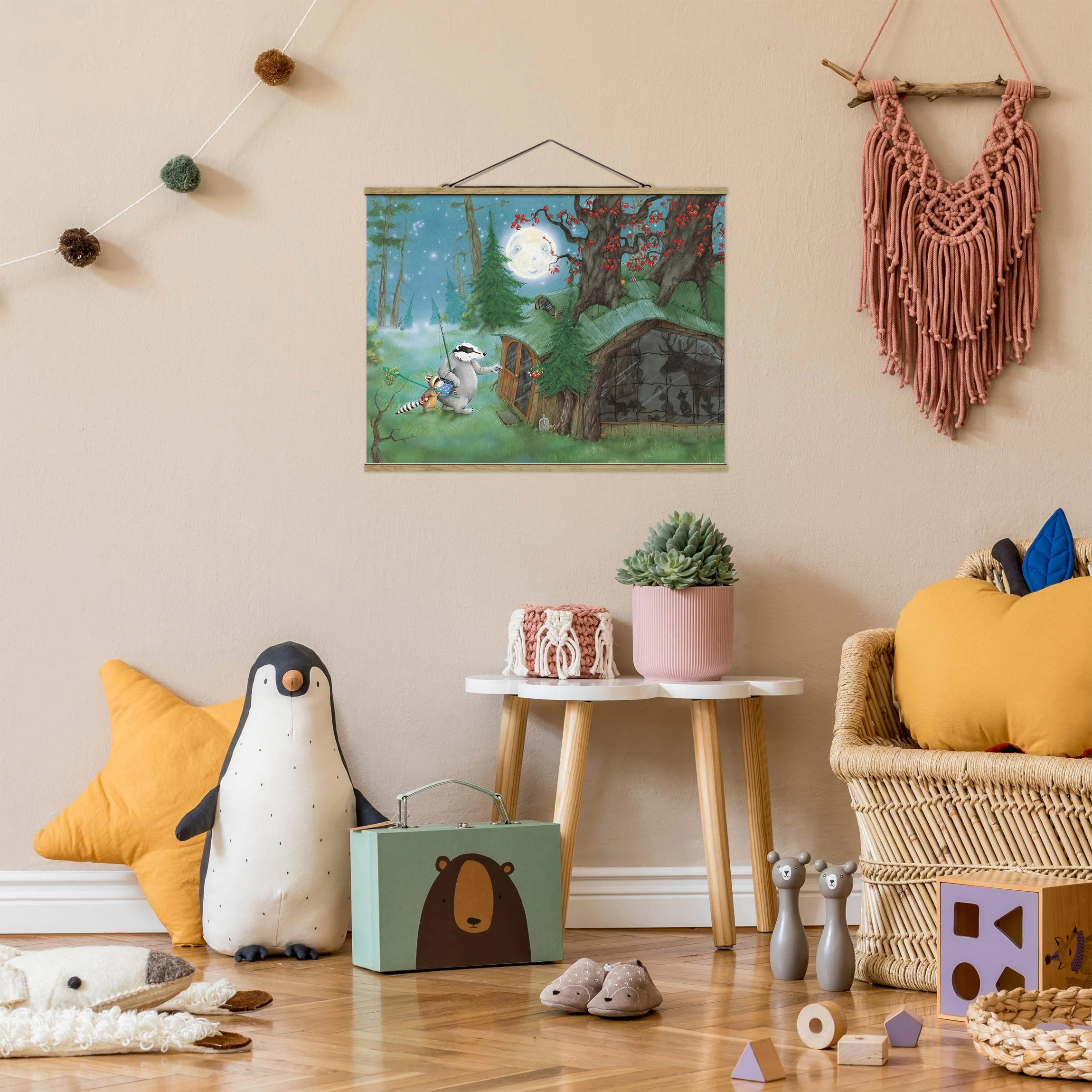 Stoffbild - Wassili Waschbär - Wassili Auf Dem Heimweg In Grün – Bild 3