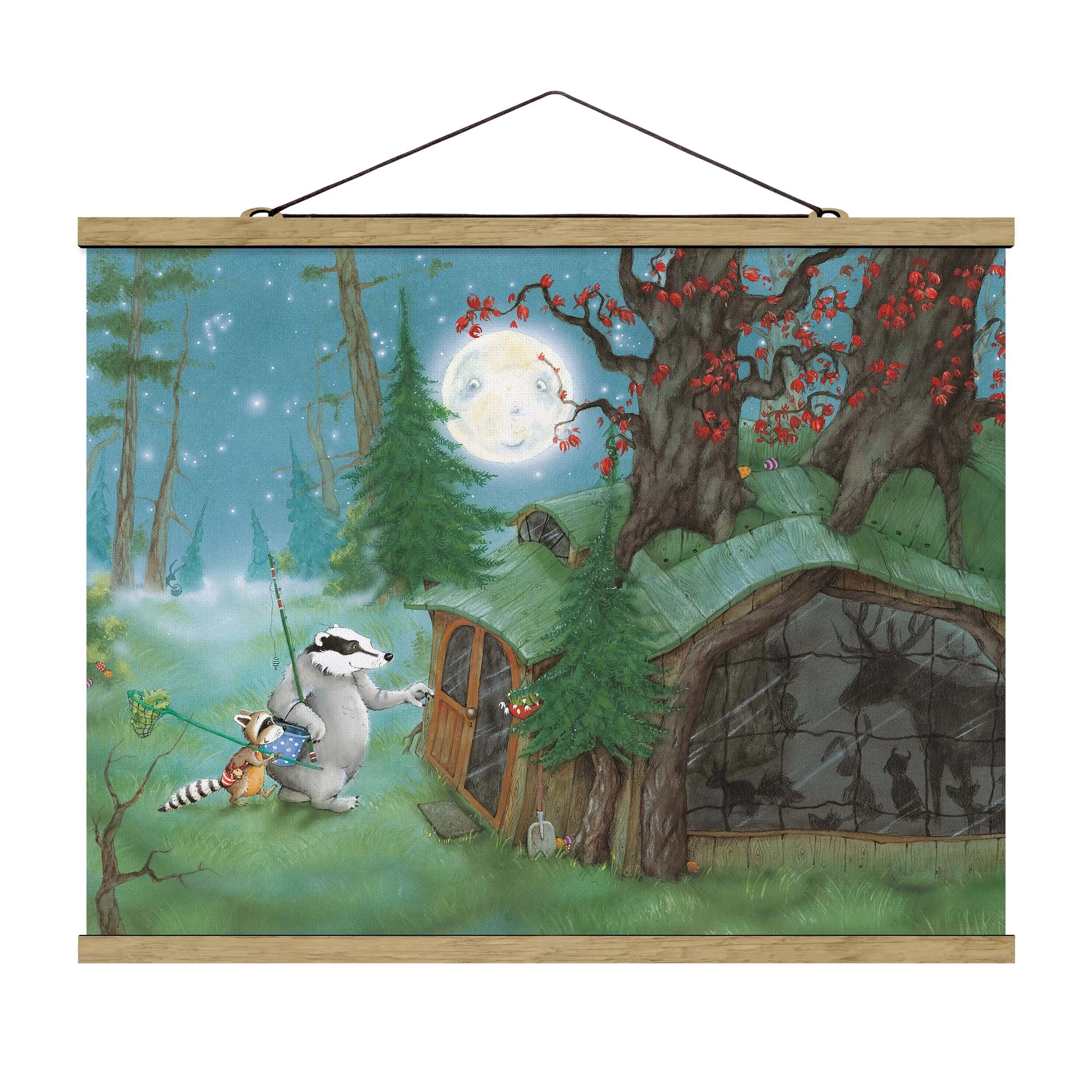 Stoffbild - Wassili Waschbär - Wassili Auf Dem Heimweg In Grün