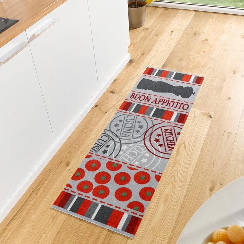Kurzflor Küchenläufer Buon Appetito Rot Grau 50x150 Cm – Bild 2